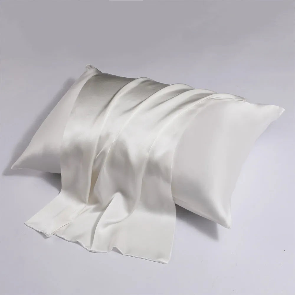 Double-sided silk zipper pillowcase in multiple colour options showing reversible design