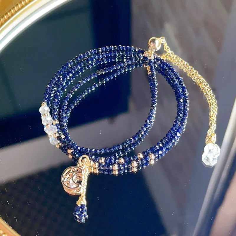 Women's blue san stone three-ring multi-layer bracelet showing handcrafted detail