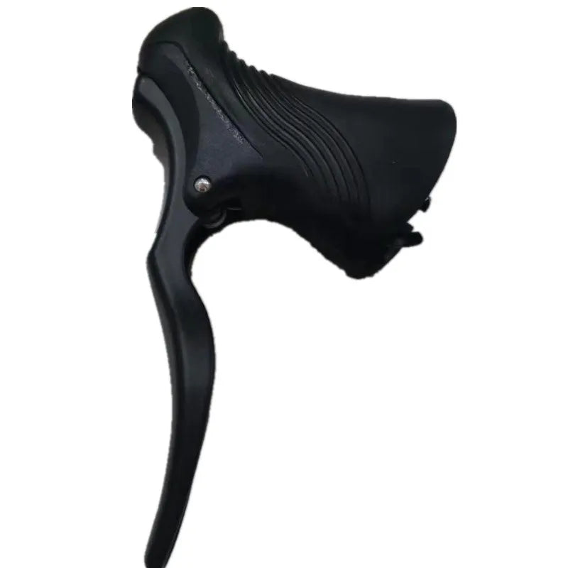 Pair of aluminium alloy road bicycle brake handles in black and black silver finish.