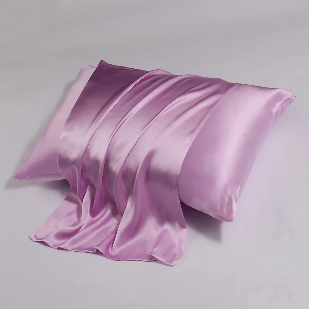 Double-sided silk zipper pillowcase in multiple colour options showing reversible design
