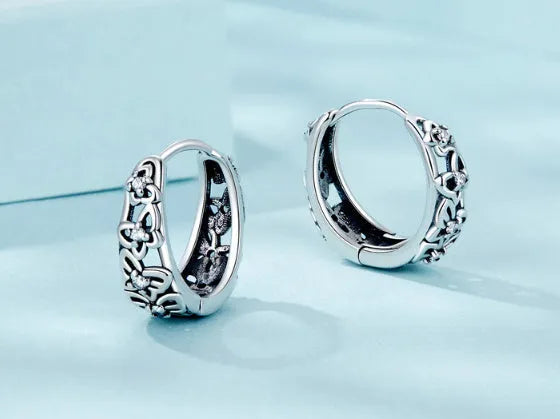 Sterling silver hollow butterfly earrings with zircon stones, 14mm height fashion jewellery