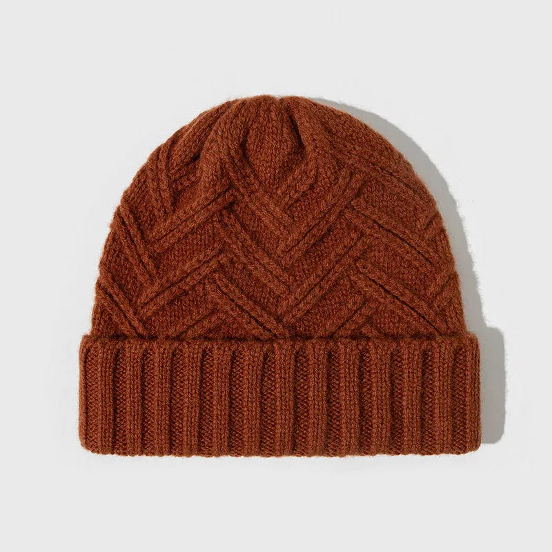 Thickened wool knitted winter hat in dome style available in ivory white khaki red brown grey and black