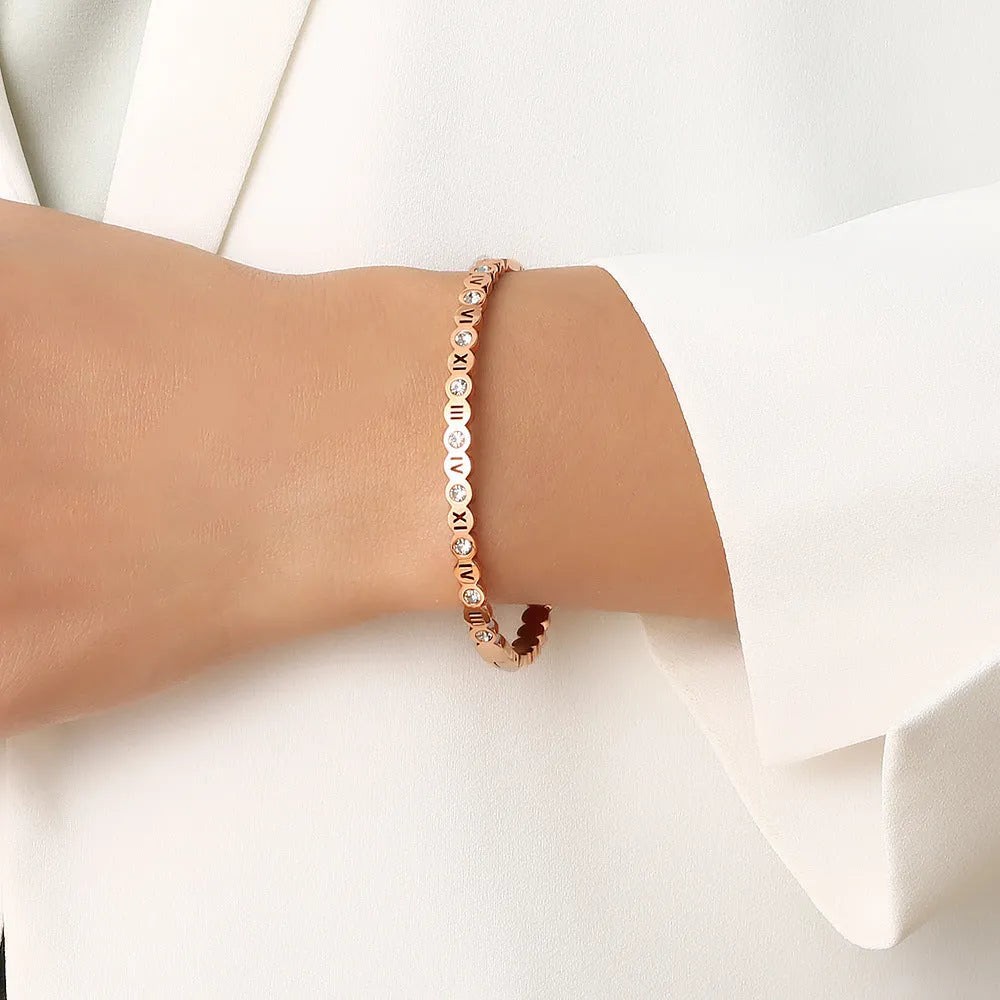 Korean style titanium steel bracelet with numeric elements in gold colour