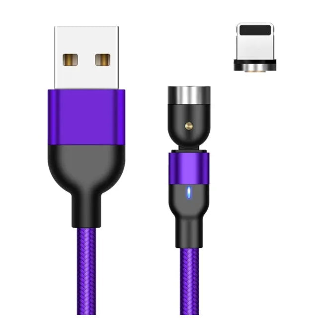 Essager black magnetic USB charging cable with rotating head and blue LED light on a white background.