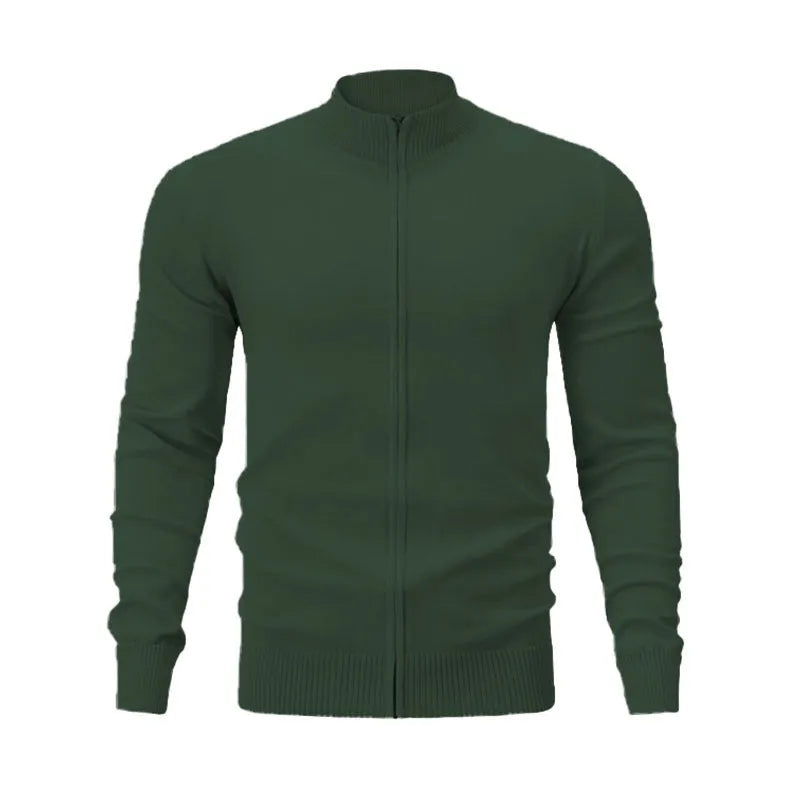 Cotton stand collar casual sports sweater with full-length zipper in loose fit