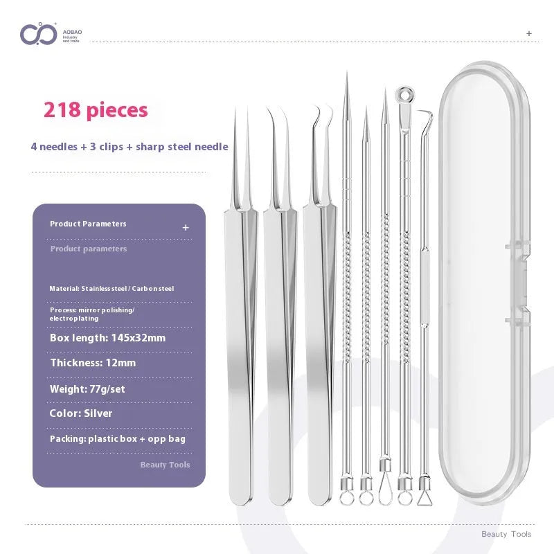 Four metal acne needles with ultra-fine pointed tips on a clean background.