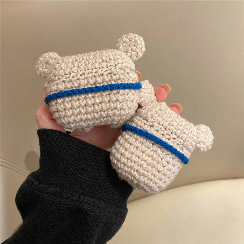 Hand-knitted koala bear backpack design AirPods case cover for 1st/2nd gen, 3rd gen, or Pro models