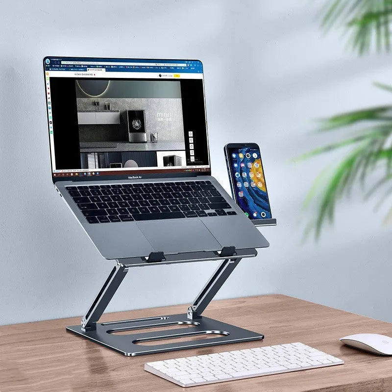 Silver aluminium alloy adjustable laptop stand with 340mm elevation on desk