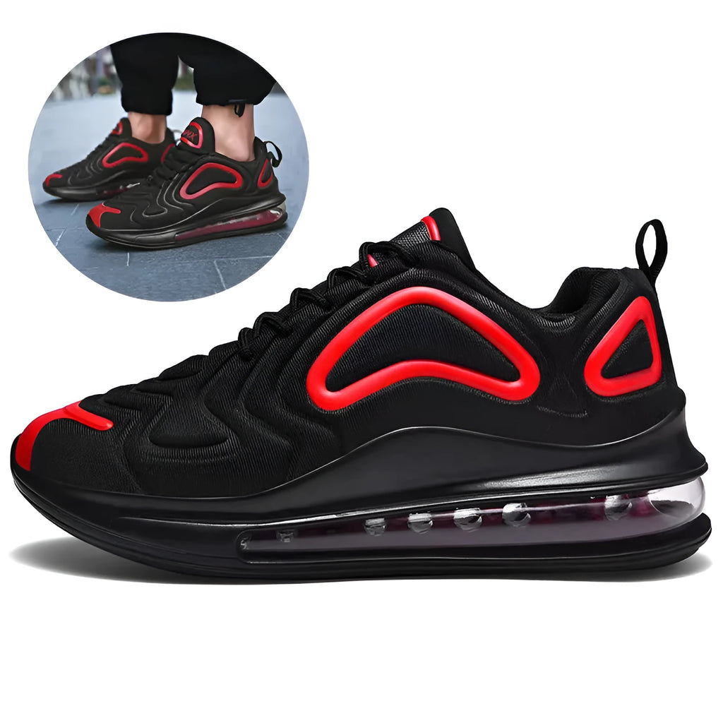 Men's black lace-up sneakers with air cushion sole and artificial PU upper