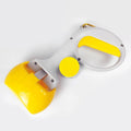 Black ABS plastic pet pooper scooper with integrated trash bag holder and top hook