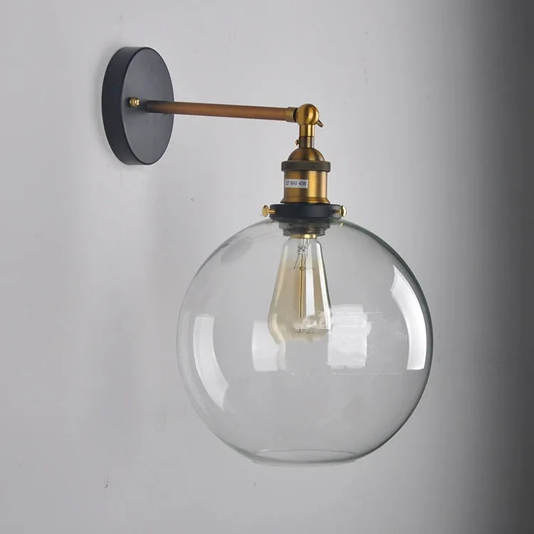 20cm retro round ball glass wall lamp in amber colour with aluminium holder