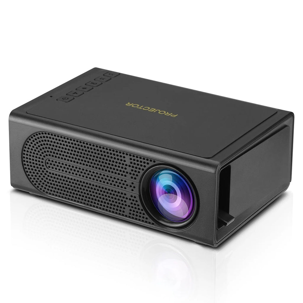 Portable mini projector in black or white with wired mobile phone connection capability