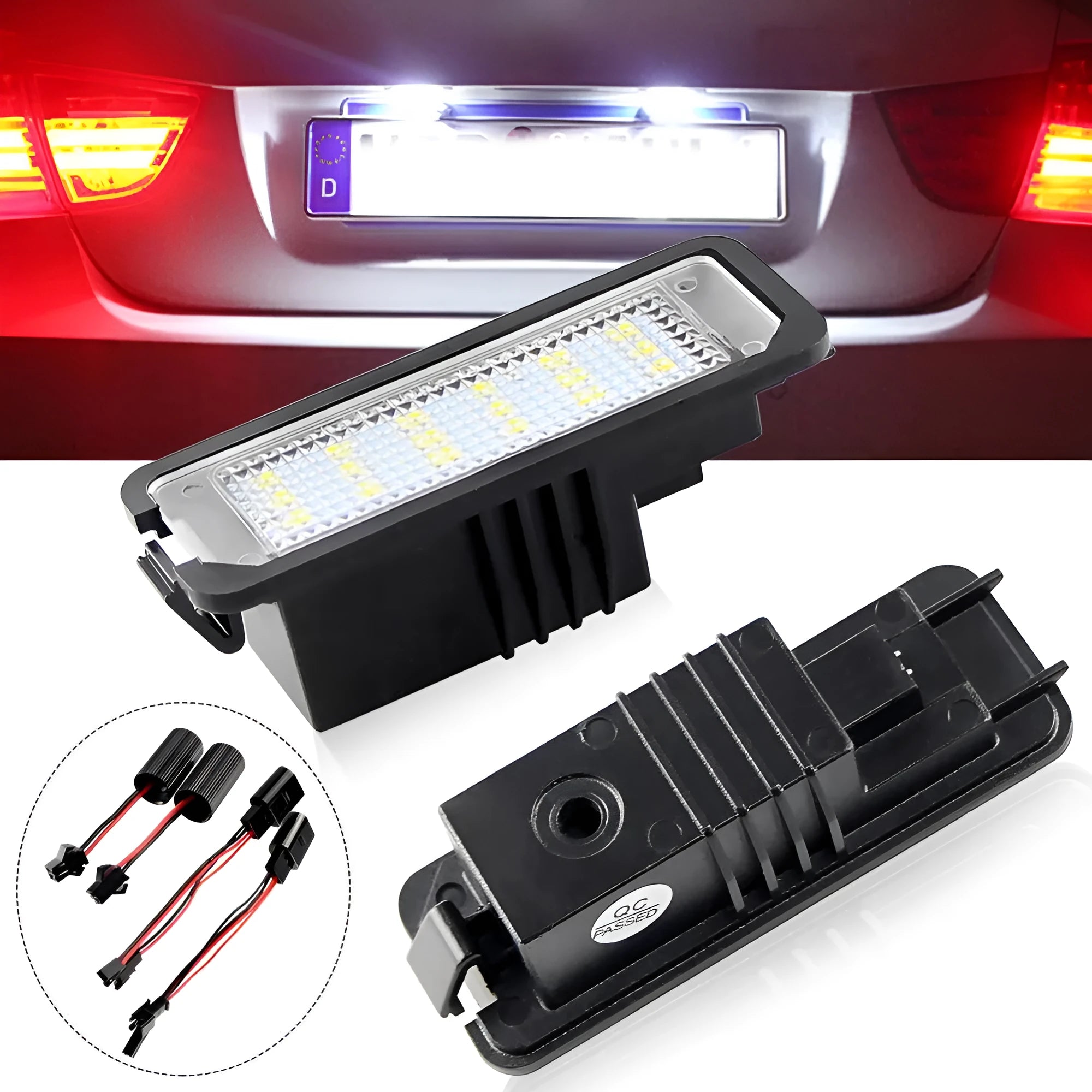 Two Volkswagen LED license plate light bulbs with built-in CANBUS for Golf, Polo, Phaeton models