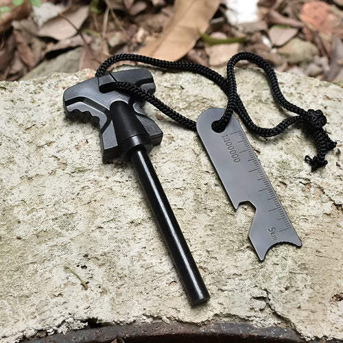 Butterfly-shaped stainless steel firestone with integrated bottle opener measuring 117mm