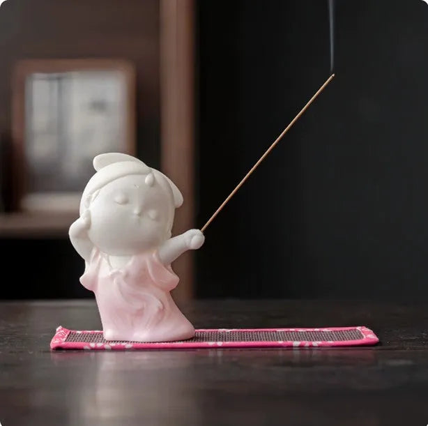 Ceramic cute court attendant figurine incense burner decoration in various colours.