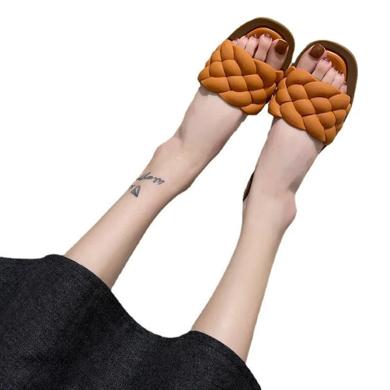Women's plaid pattern PVC beach sandals with thick anti-skid sole in black, green, orange or white