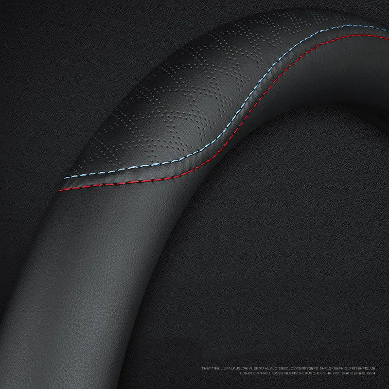 Black two-colour line universal leather steering wheel cover for Suzuki cars with a 38cm diameter