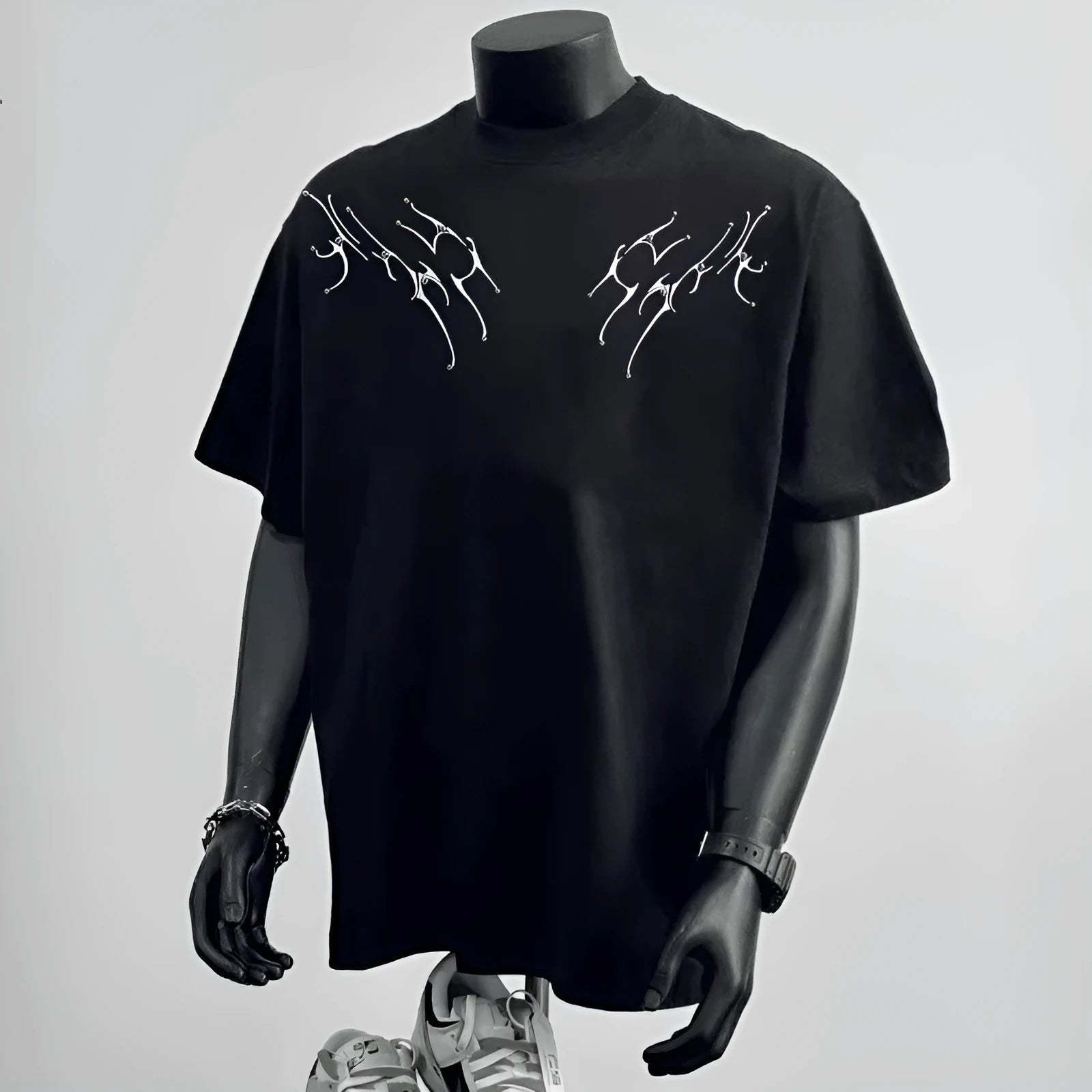 Men's loose fit pure cotton short sleeve t-shirt in black, styled for business casual wear.