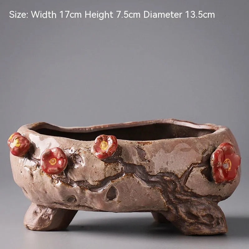 Hand-painted large caliber ceramic combination flower pot with cute pastoral meat and flower design in colour option A