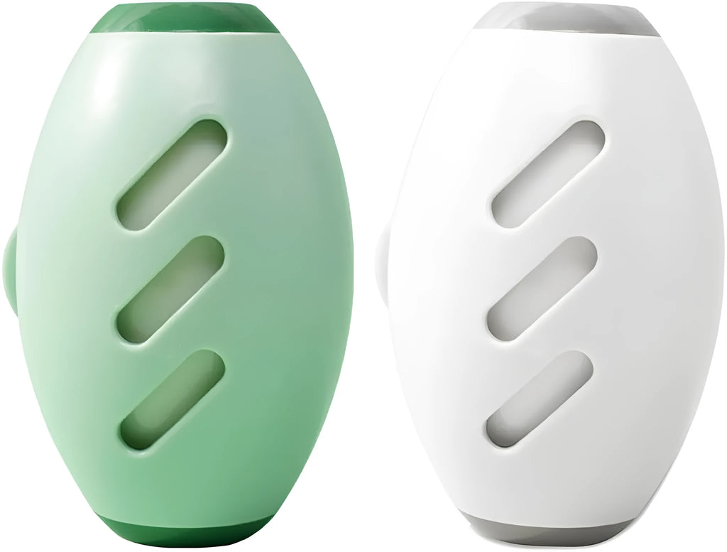 Green and white reusable gel lint roller ball for portable pet hair and lint removal.