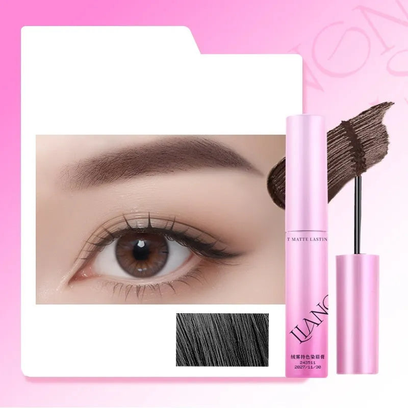 Pot of long-lasting velvet finish eyebrow cream in shades of grey, brown and black.