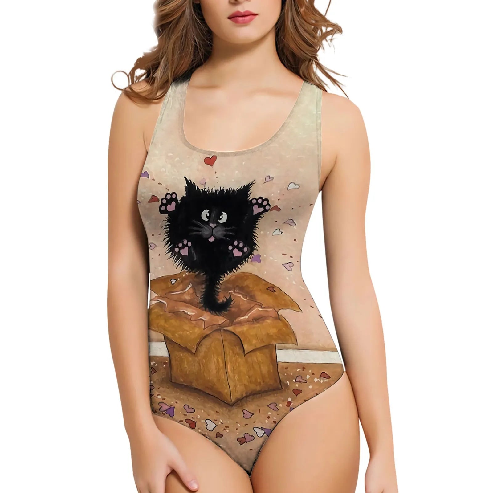 Women's 3D printed pattern one-piece swimsuit with sunflower design in polyester fabric