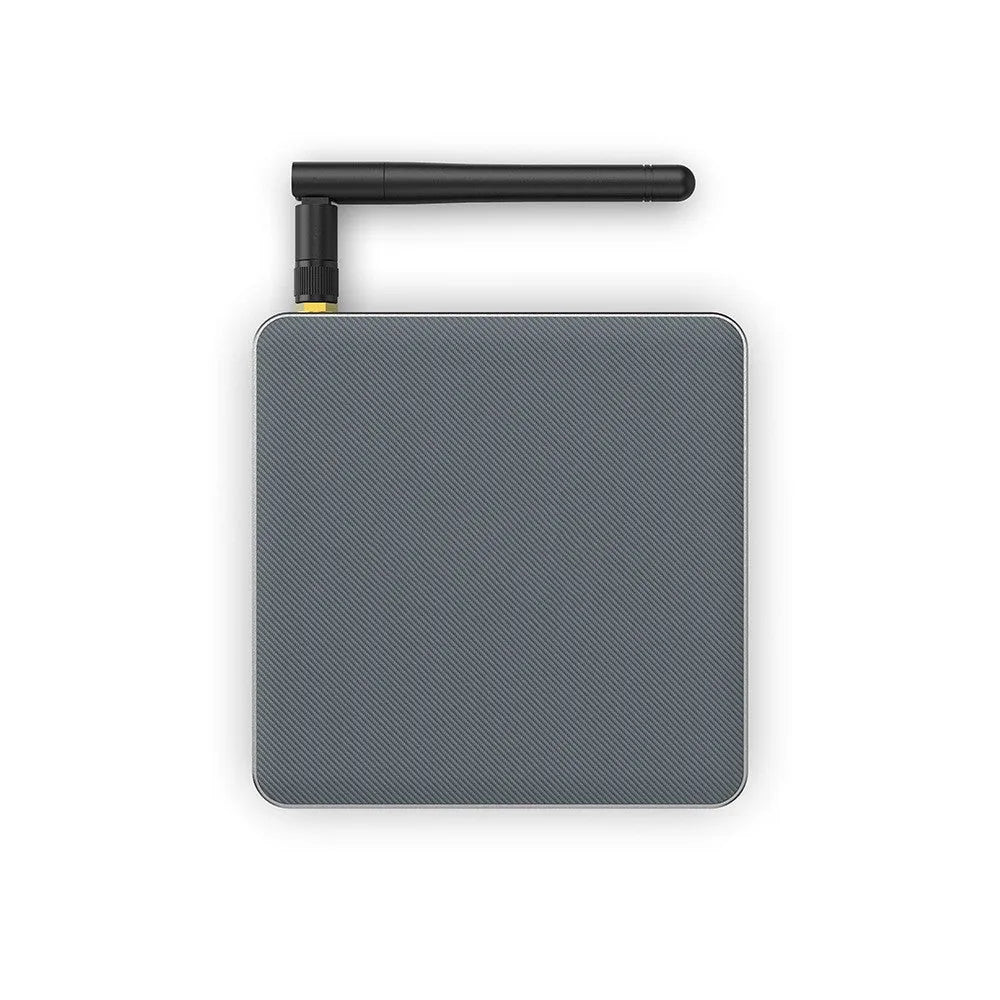 Black square Android 8K set-top box with RK3566 processor and remote control
