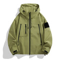 Men's casual hooded outdoor mountaineering shell jacket in polyester blend, long sleeves, multiple colours