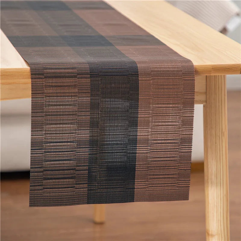 PVC non-slip dish mat in modern simplicity style protecting a wooden dining table
