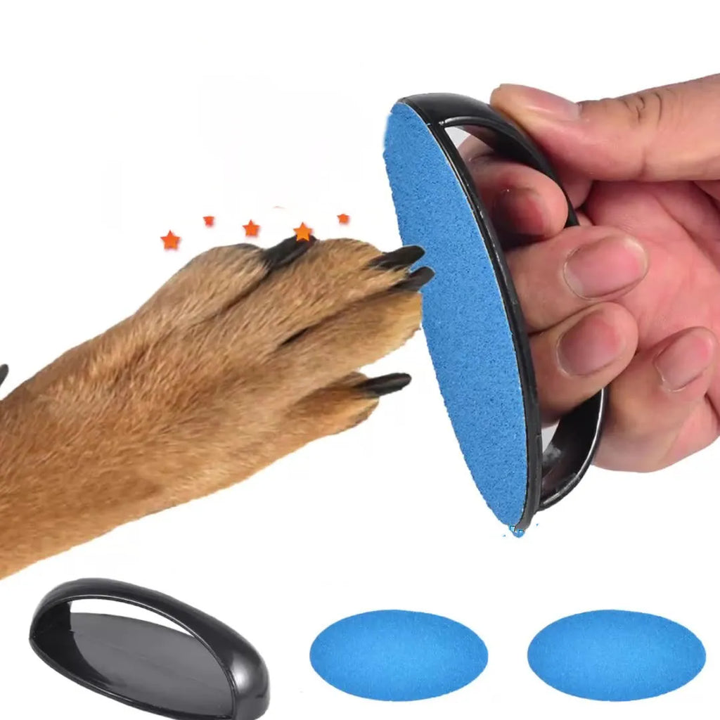 Dog nail file grooming board with ergonomic handle in blue colour on a white background.