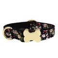 Nylon dog collar with printed grid pattern and plastic bone-shaped buckle