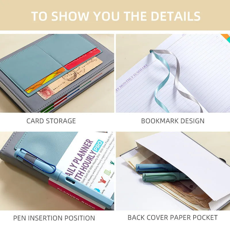 A5 notebook with purple PU cover closed by a black elastic strap
