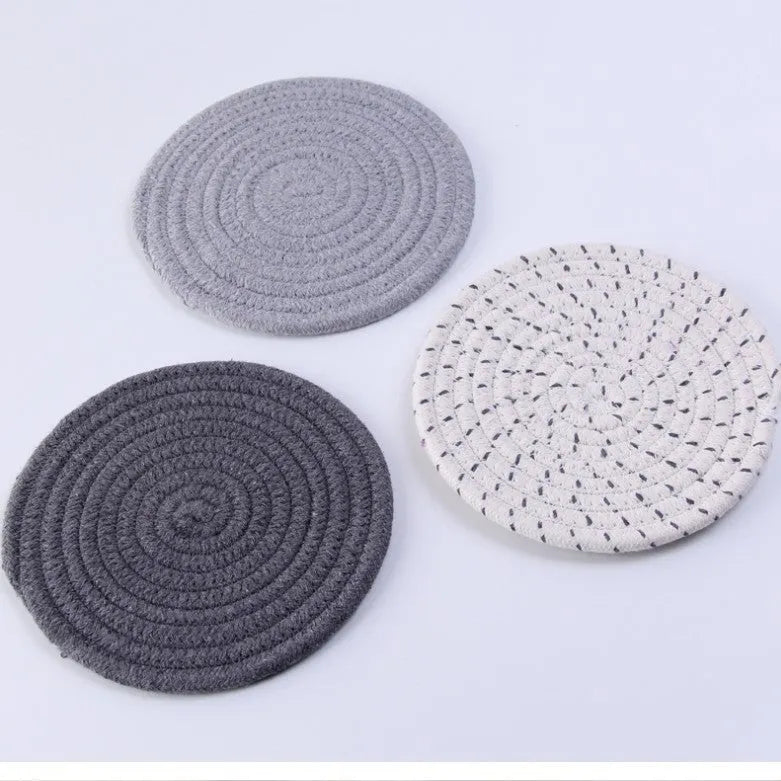 Three round cotton cord coaster placemats in chosen colour with 18cm diameter