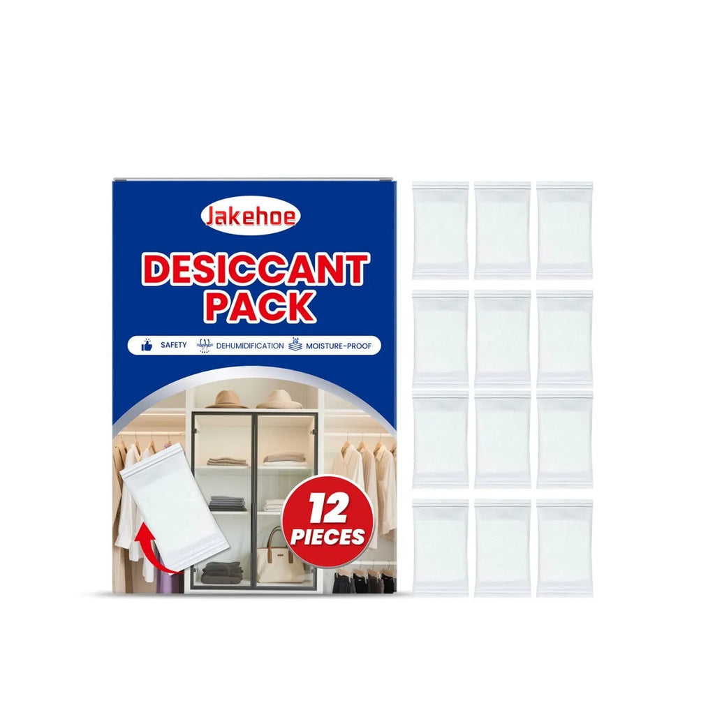 12 individual anti-odor desiccant packets for household moisture absorption