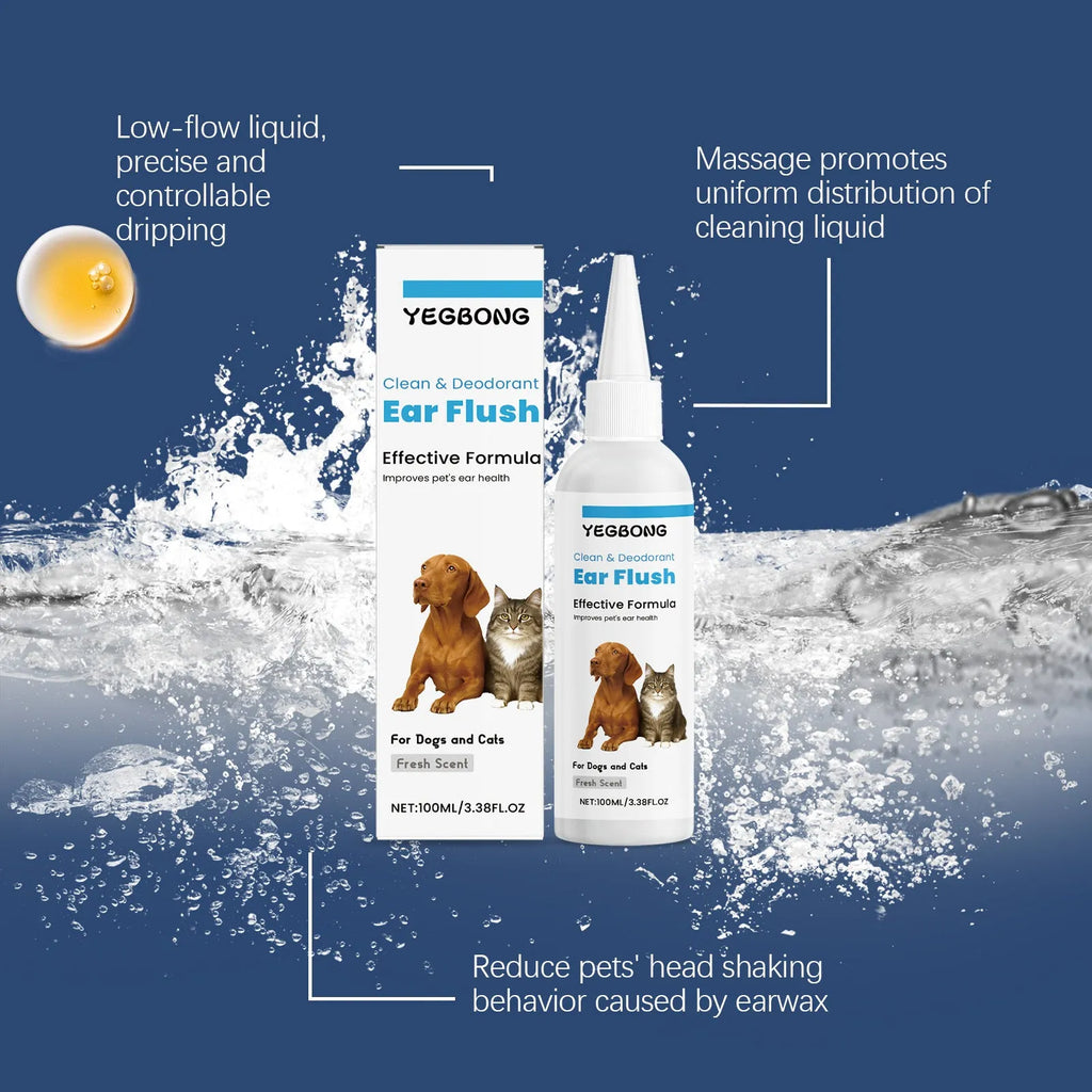 100ml bottle of veterinary-formulated ear cleaner for dogs and cats showing gentle earwax removal application