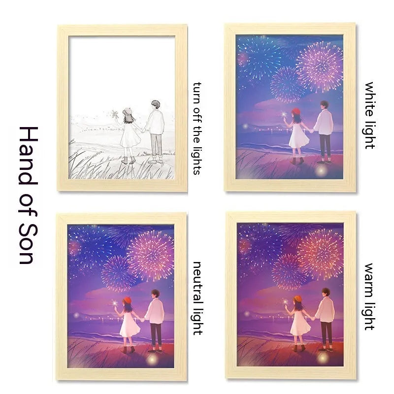 USB LED luminous picture frame night lamp showing illuminated landscape design in modern plastic frame