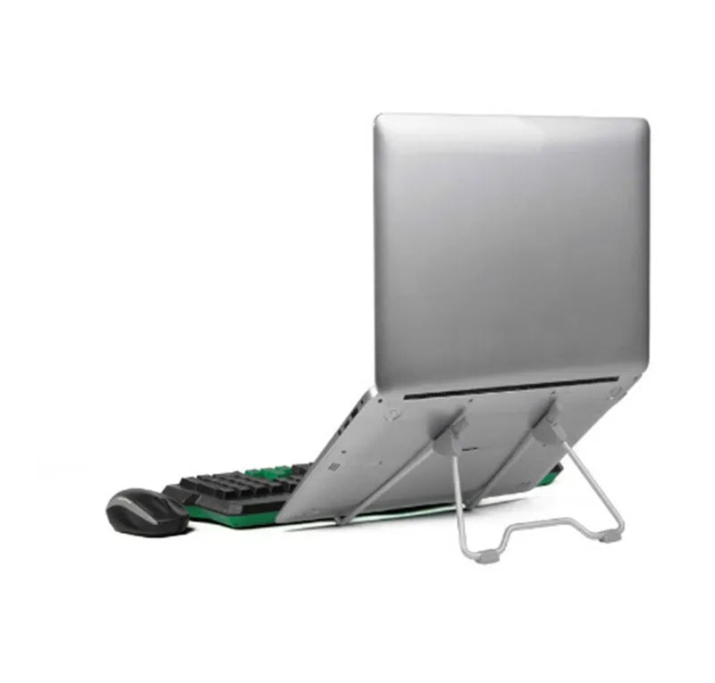 Grey aluminium mobile phone stand with adjustable height and anti-slip plastic grips