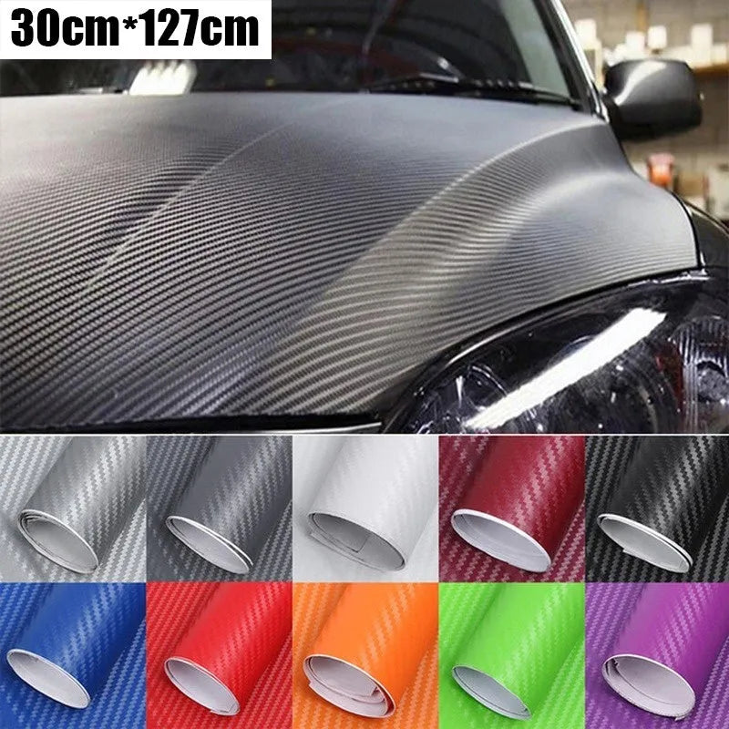 Roll of 3D carbon fiber car stickers showing eight colour options for vehicle interior and exterior decoration