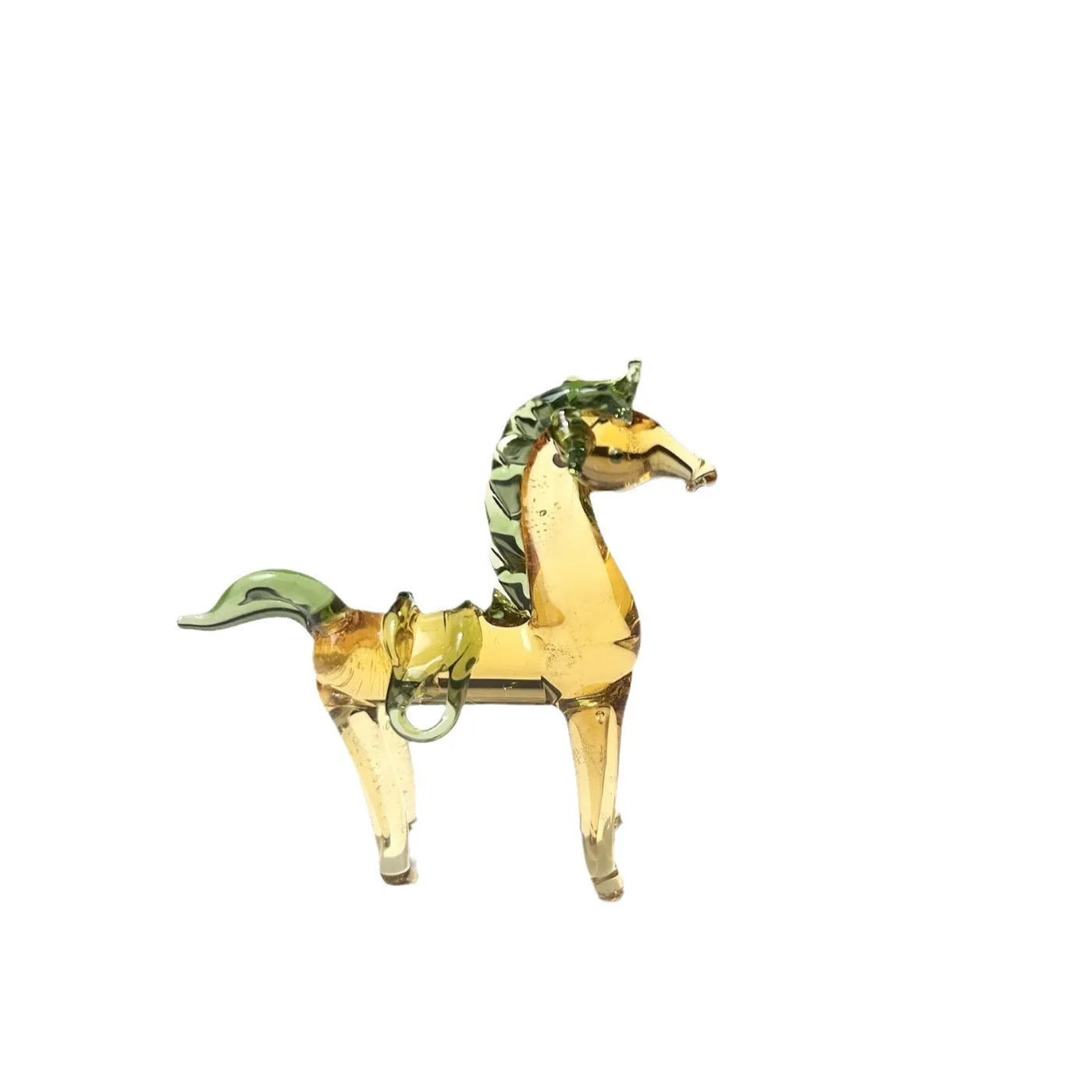 Coloured glaze horse sculpture in brown finish on wooden desk