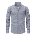 Men's striped business casual shirt with lapel collar and long sleeves in non-iron fabric