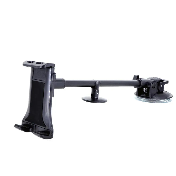 Black vehicle-mounted tablet holder with suction cup base for 4-12 inch devices