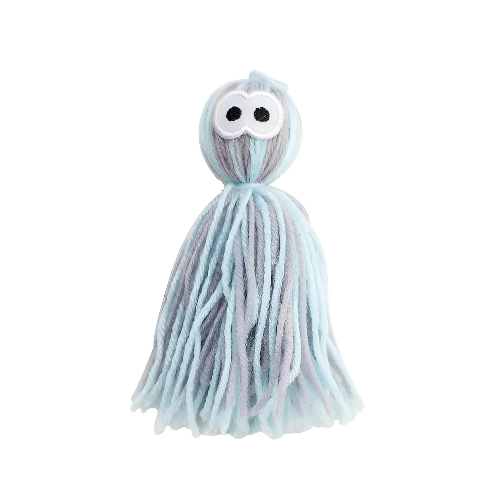 Set of four wool cat balls and teaser stick in blue-gray colour combination