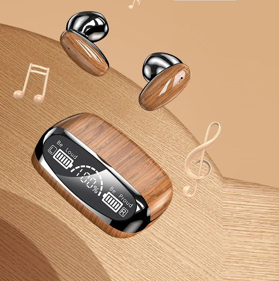 M35 wood grain wireless Bluetooth TWS earphones with charging cabin display