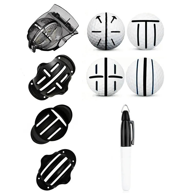 Golf putting alignment tool set with scribers and drawing pens for ball marking practice