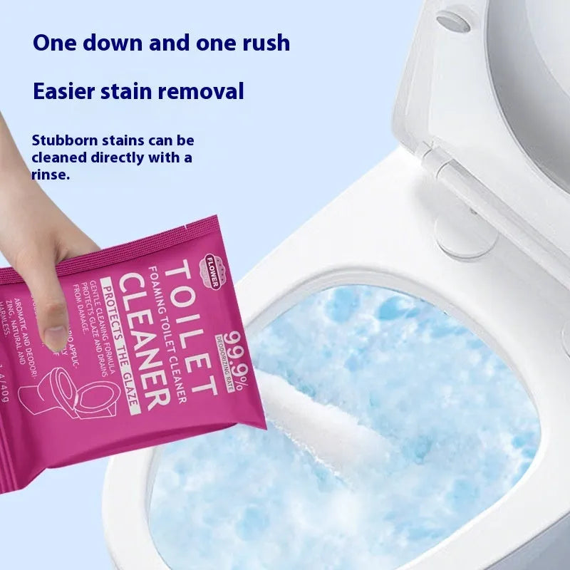 Toilet bubble powder in blue ocean or pink floral fragrance for descaling and anti-blocking