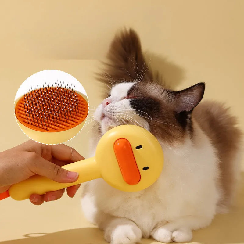 Small yellow plastic comb with needle bristles for pet hair removal on cats and dogs.