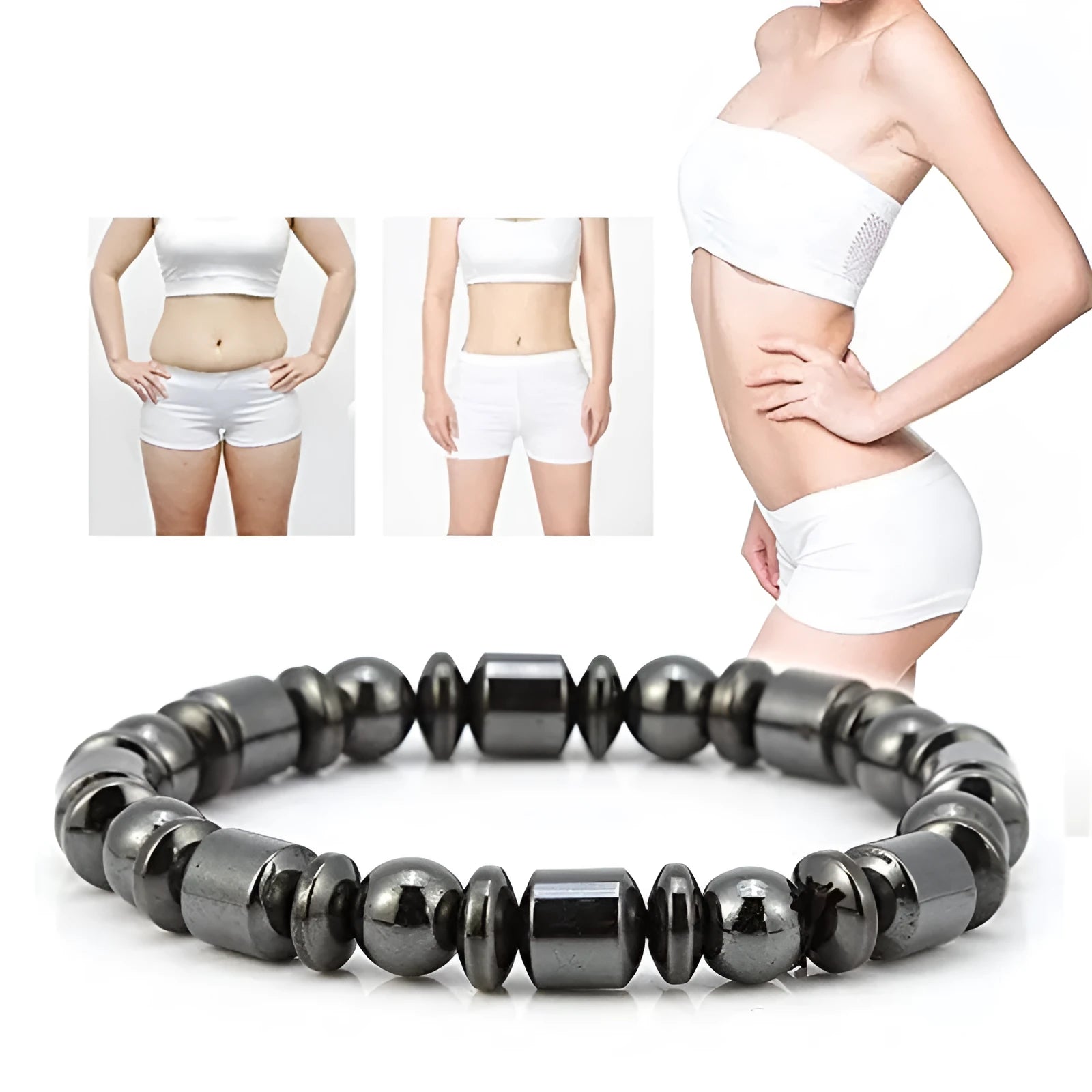 Black pentagram stone magnetic bracelet with stretch band