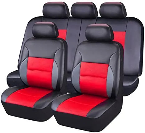 Artificial leather car seat covers in multiple colours for 5-seater vehicles with headrest protection