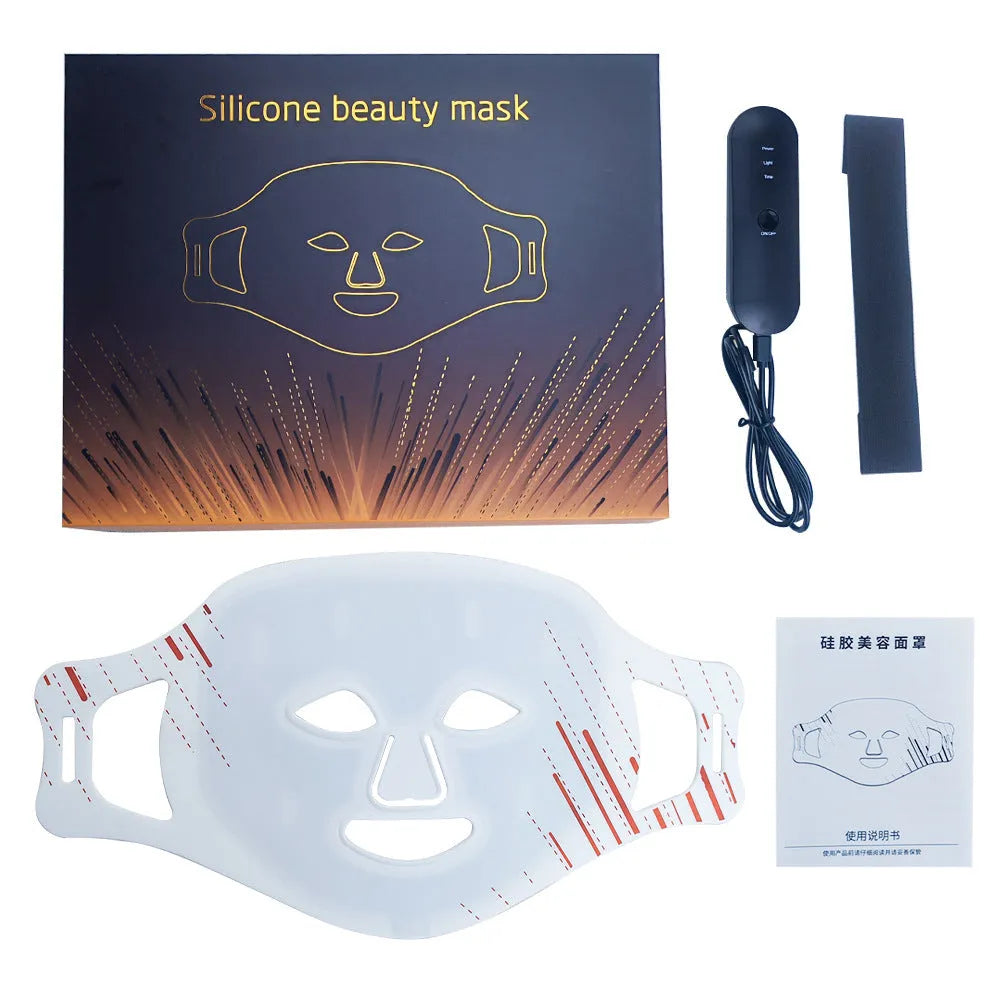 White silicone mask beauty instrument with LED photon light for skin rejuvenation and eye massage