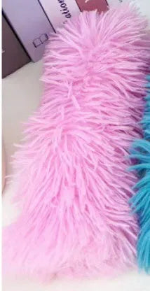 Soft plush cat toy pillow measuring 27x10cm available in blue green pink and white colours for pet play